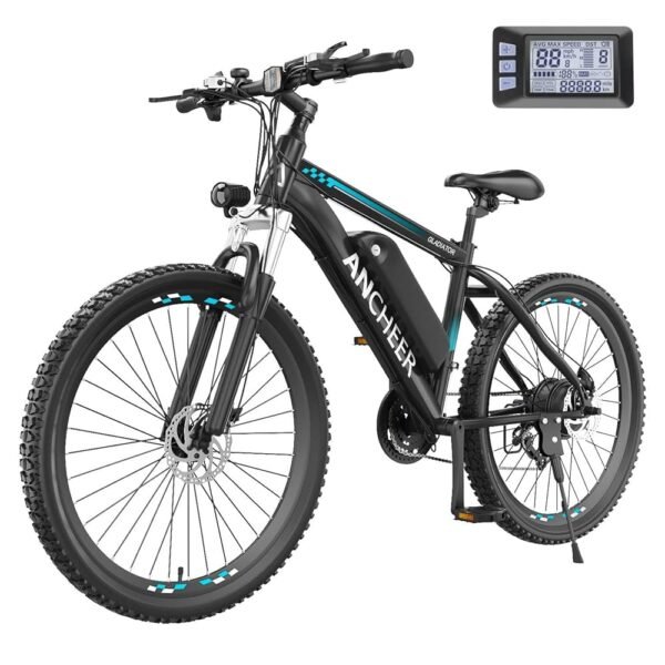 ANCHEER 500W 26" Electric Bike for Adults, 48V 10.4Ah Battery, Up to 55 Miles, 3H Fast Charge, Electric Mountain Bike, 2.1" eMTB Tire, 21 Speed, 20MPH Adults Electric Bicycle