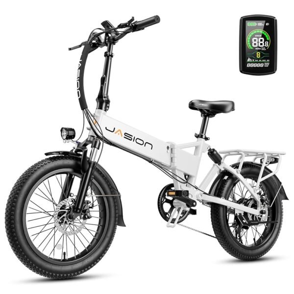 Jasion EB7 2.0 Adult Electric Bicycles, 28MPH Folding Electric Bike with 1200W Peak Motor, 55Miles Commute Ebikes for Adults 480WH Battery, Shock Absorber, Disc Brake, 20" *3.0...