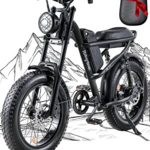 Riding'times 1500W Electric Bike for Adults Full Suspension, Long Seat Dirt Bike with 20" Fat Tire, Max 28/31MPH & 37-150 Miles, 15.6/20.4/31.2AH Battery, Moped Style Ebike for...