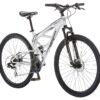 Mongoose Impasse Full Suspension Mountain Bike, Men and Women, 18-Inch Aluminum Frame, 29-Inch Wheels, Front and Rear Disc Brakes, Twist Shifters, 21-Speed Rear Deraileur, Silver Mongoose Impasse Full Suspension Mountain Bike, Men and Women, 18-Inch Aluminum Frame, 29-Inch Wheels, Front and Rear Disc Brakes, Twist Shifters, 21-Speed Rear Deraileur, Silver