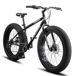 Mongoose Malus Mens and Women Fat Tire Mountain Bike, 26-Inch Bicycle Wheels, 4-Inch Wide Knobby Tires, Steel Frame, 7 Speed Drivetrain, Shimano Rear Derailleur, Disc Brakes Mongoose Malus Mens and Women Fat Tire Mountain Bike, 26-Inch Bicycle Wheels, 4-Inch Wide Knobby Tires, Steel Frame, 7 Speed Drivetrain, Shimano Rear Derailleur, Disc Brakes