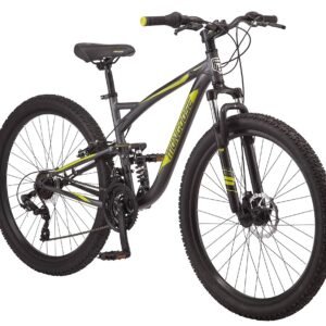 Mongoose Status Mens and Womens Mountain Bike, 26-27.5-Inch Wheels, 21-Speed, Aluminum Frame, Dual and Front Suspension