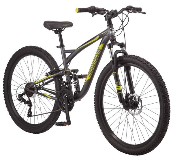 Mongoose Status Mens and Womens Mountain Bike, 26-27.5-Inch Wheels, 21-Speed, Aluminum Frame, Dual and Front Suspension Mongoose Status Mens and Womens Mountain Bike, 26-27.5-Inch Wheels, 21-Speed, Aluminum Frame, Dual and Front Suspension