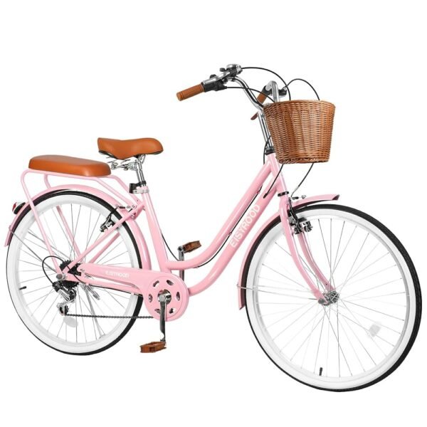 26 Inch Beach Cruiser Bike for Women, Hybrid Womens Bike with 7 Speed, Adjustable Seat, Lightweight Women Beach Cruiser Bike with Anti-Skid Tires, V-Brakes