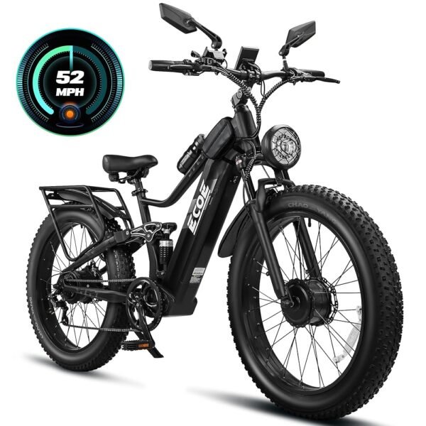 5000W Dual Motor Electric Bike for Adults 52MPH with 60V 32AH Battery, 26x4 Fat Tire All Terrain Ebikes, Full Suspension E Bike, SHM 7-Speed Gear Electric Bicycle 63V-4