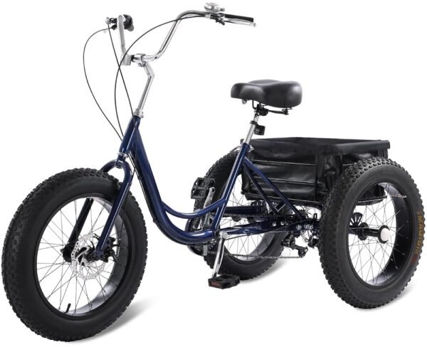 Adult Tricycle, 20-Inch Fat Tire 3-Wheel Bike, 7-Speed Heavy-Duty Trike with Dual Disc Brakes, 450 lb Capacity, Adjustable Handlebars & Seat, Large Basket Adult Tricycle, 20-Inch Fat Tire 3-Wheel Bike, 7-Speed Heavy-Duty Trike with Dual Disc Brakes, 450 lb Capacity, Adjustable Handlebars & Seat, Large Basket