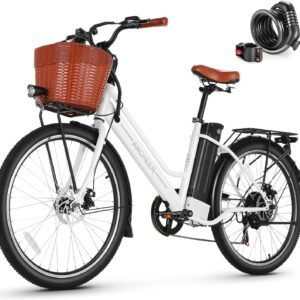 ANCHEER 26'' Electric Bike for Adults, Peak 750W Low Frame Electric City Bike with 48V/374Wh Battery, Up to 50Miles Step Through Commuter Ebike/Electric Bicycle with Basket, LCD...