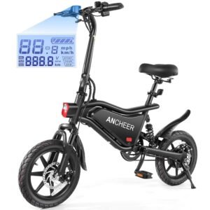 ANCHEER Folding Electric Bike for Adults, 374Wh Ebike, 20MPH Electric Bikes, 14" Foldable Electric Bicycle, 20-50 Miles Electric Bikes, E Bike, LCD Display, Dual Suspension, UL...
