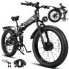 Dual:5000/4350/3000W, 2000W Electric Bike Adults 40/34 MPH with 52V 28/23AH Battery, 26 inch Fat Tire Mountain E Bike, Full Suspension Folding Ebike, Shim 7-Speed Gear