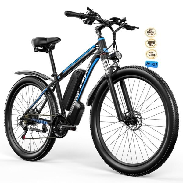 E·Bycco 29" Electric Bike for Adults, 48V 17.5AH Battery, 34MPH Peak 1000W, 70 Miles Long Range 21 Speed Mountain Ebike, Pedal Assist Throttle Class 3 E-Bike, Commuter Electric...