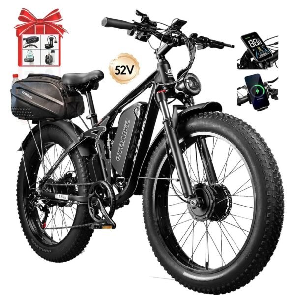 Electric Bike for Adults,Peak 3000W Brushless Dual Motor Ebike,52V23AH Electric Bicycle 26"X4"Fat Tire,Max Speed 37Mph E-Bike,Dual Hydraulic Disc Brake Electric Mountain Bike...