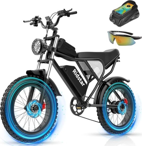 Electric Bike for Adults Q20, 2000/1500W, 37/30MPH,52V 40AH,48V/20AH E-Bike,30-180 Miles Electric Motorcycle, 20" Fat Tire Dirt Bike, UL2849 All Terrain for Mountains, Snow,...