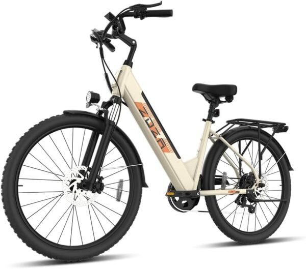 Electric Bike ZA02, 1200W Peak Motor, 26'' City Cruiser Ebike, 556Wh Removable Battery, Up to 65 Mi Range 22 MPH, 7-Speed and Front Suspension Electric Bike for Adults