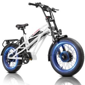 Fucare Gemini 1200w/2400w Peak Dual Motor AWD Electric Bike for Adults 35MPH 48V 30AH Dual Battery 120 Miles Long Range Ebike 20'' 4.0 Fat Tire Cargo Electric Bicycles,Hydraulic...