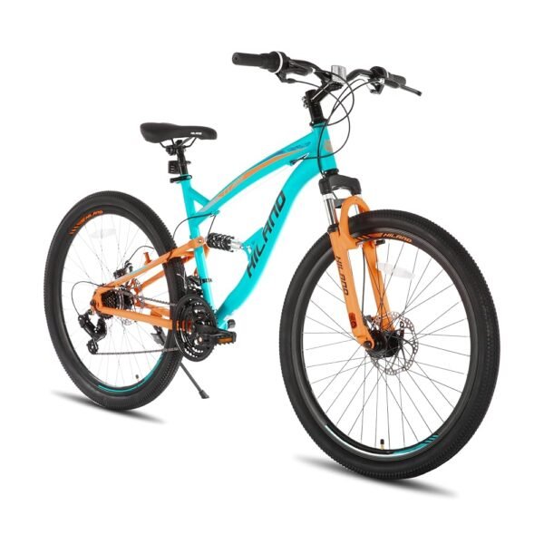 Hiland Full Suspension Mens Mountain Bike, 21 Speed, 26 Inch Wheel, Dual Disc Brake Bike for Men Womens Adult Bicycle