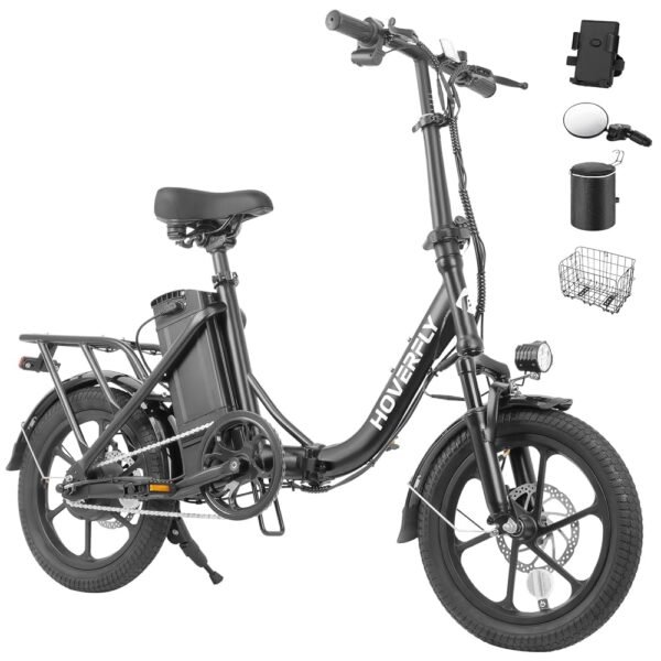 HOVERFLY H3 16" Electric Bike, Max 28Miles Range(Pedal-Assist) Folding E-Bike with Removable Battery, Front Suspension and Commuter Electric Bicycle Adults