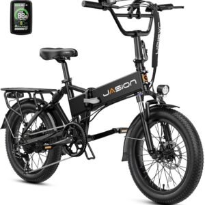 Jasion EB7 2.0 Electric Bike for Adults, 1200W Peak Motor 28MPH Max Speed Folding Ebike, 48V 10AH Removable Battery, 20" Fat Tire with Dual Suspension, 7-Speed Electric...