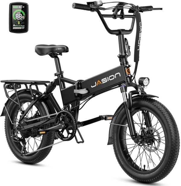 Jasion EB7 2.0 Electric Bike for Adults, 1200W Peak Motor 28MPH Max Speed Folding Ebike, 48V 10AH Removable Battery, 20" Fat Tire with Dual Suspension, 7-Speed Electric...