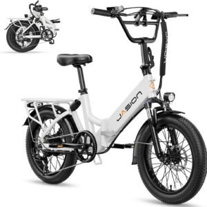 Jasion EB7 ST Electric Bike for Adults with 1200W Motor Peak, 480Wh Removable Battery 28MPH Max Speed & 55 Miles Range (PAS) [20" Fat Tire All-Terrain] Folding Step-Thru Ebike...