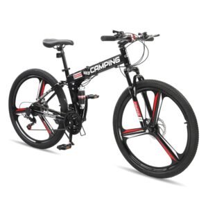 Ktaxon Foldable Mountain Bike 26 Inch Bike 21-Speed Bikes for Adults with Cool Design, Powerful Mechanical Dual Disc Brakes, Double Shock Effect and Ergonomic Cushion