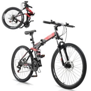 Ktaxon Folding Mountain Bike 21-Speed Adult Bikes 26 Inch Bike with High Carbon Steel Frame, Double-Kill Disc Brake System, Thickened Shock-Absorbing Front Fork