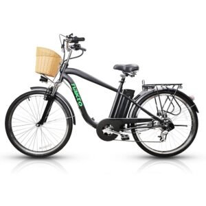 NAKTO Electric Bike for Adults Peak 500W Electric Bicycle with Basket Up to 24MPH 48 Miles City Commuter Ebike UL Certified High Brushless Motor, Speed Gear, Front Fork Suspension