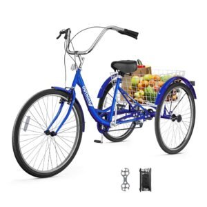 Outroad Adult Tricycle, 24/26 inch 7 Speed Cruiser Trike, 3 Wheel Bikes with Large Basket for Seniors, Women, Men, Adult Trikes for Shopping Picnic Outdoor Sports, Red Blue and...