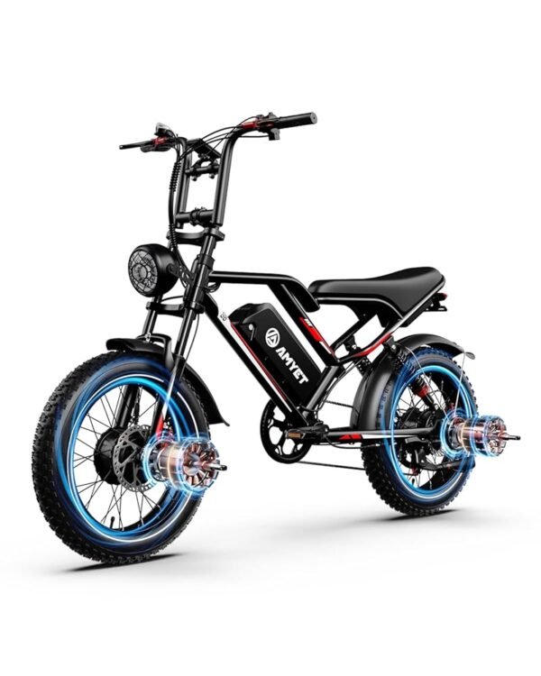 S8 Peak 3000W Dual Motor AWD Electric Bike for Adults 48V 25Ah Ebike 33MPH Electric Bicycles 75+ Miles Max Range Hydraulic Disc Brake Full Suspension Fork 7-Speed Electric Bike