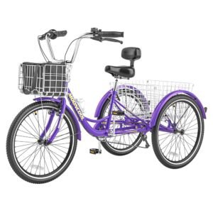 Slsy Adult Tricycles 7 Speed, Adult Trikes 20/24/26 inch 3 Wheel Bikes, Three-Wheeled Bicycles Cruise Trike with Shopping Basket for Seniors, Women, Men.