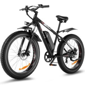 Speedrid Electric Bike 26" Fat Tire Electric Bike for Adult Electric Mountain Bike with Peak 750W 48V 10.4Ah Removable Battery, 3H Fast Charge, Lockable Suspension Fork-7 Speed