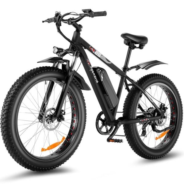 Speedrid Electric Bike 26" Fat Tire Electric Bike for Adult Electric Mountain Bike with Peak 750W 48V 10.4Ah Removable Battery, 3H Fast Charge, Lockable Suspension Fork-7 Speed