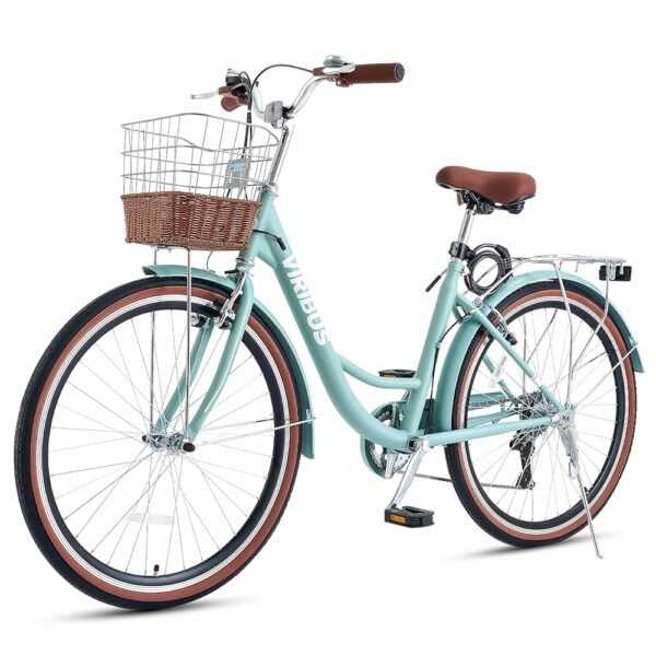 Viribus Womens Bike, 7 Speed Beach Cruiser Bike for Women, 24 26 inch Bicycle for Adults Seniors Female Ladies with Ratten Basket & Rack, City Commuter Step Through Retro... Viribus Womens Bike, 7 Speed Beach Cruiser Bike for Women, 24 26 inch Bicycle for Adults Seniors Female Ladies with Ratten Basket & Rack, City Commuter Step Through Retro...